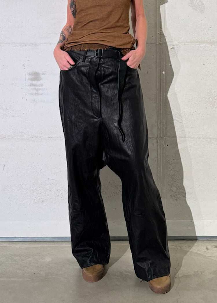 WIDE-LEG LAMB LEATHER TROUSER