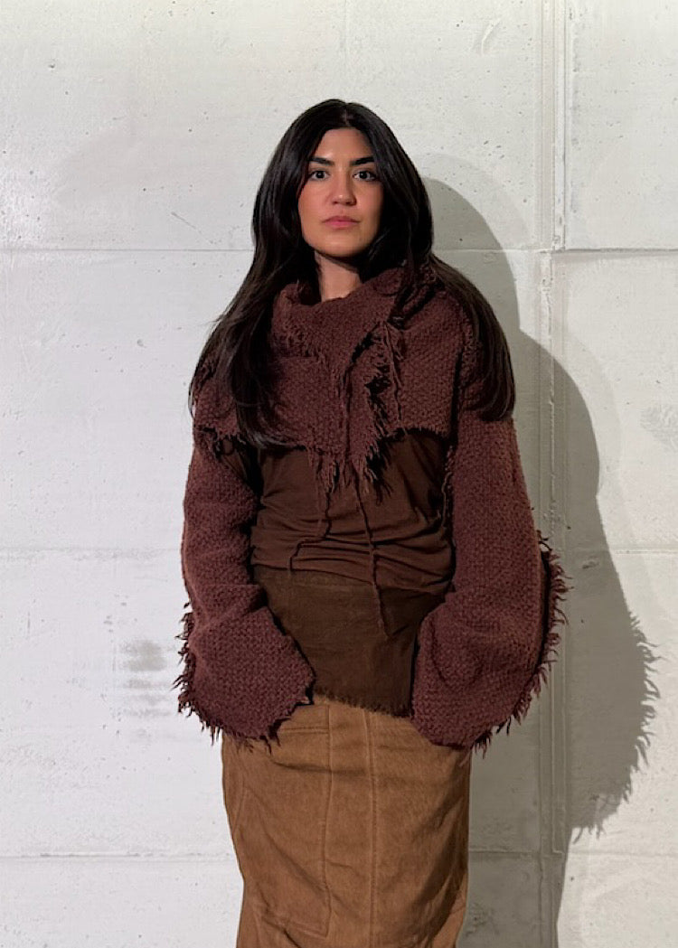 CROPPED BOUCLÉ SILK-WOOL PULLOVER