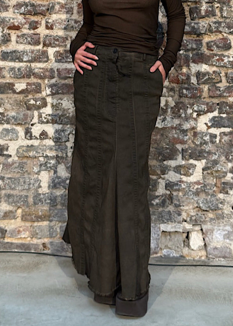 CL ASYMMETRIC FLARED DENIM SKIRT