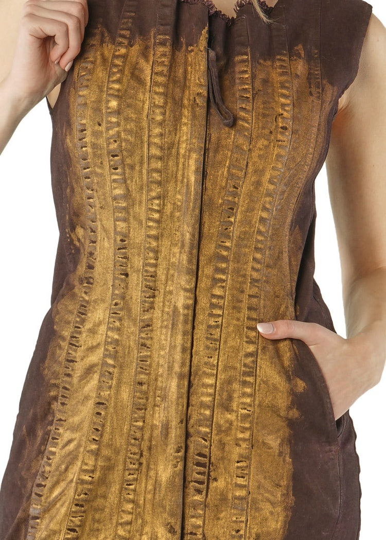 CL HAND-PAINTED GOLD PIGMENT DENIM DRESS