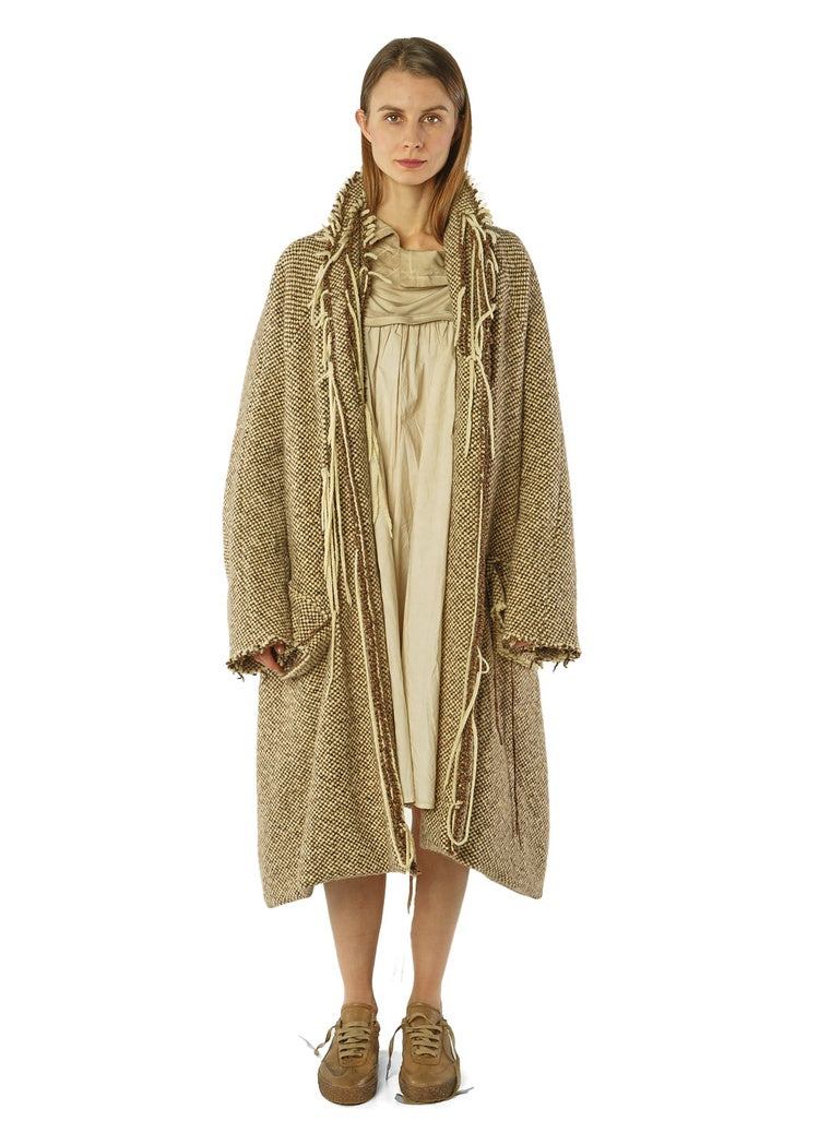 DRAPED CHECK WOOL COAT