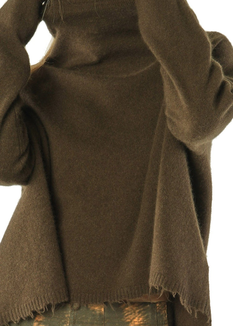 DISTRESSED-EDGE FUNNEL NECK PULLOVER