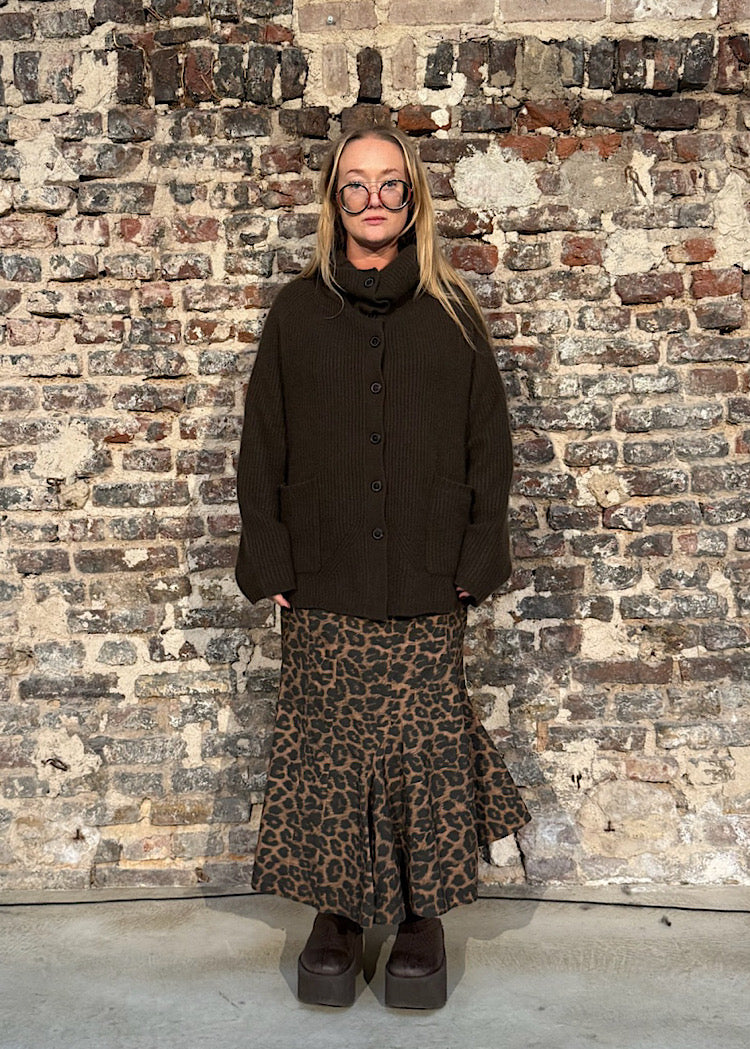 CL MERINO RACCOON FUNNEL NECK CARDIGAN