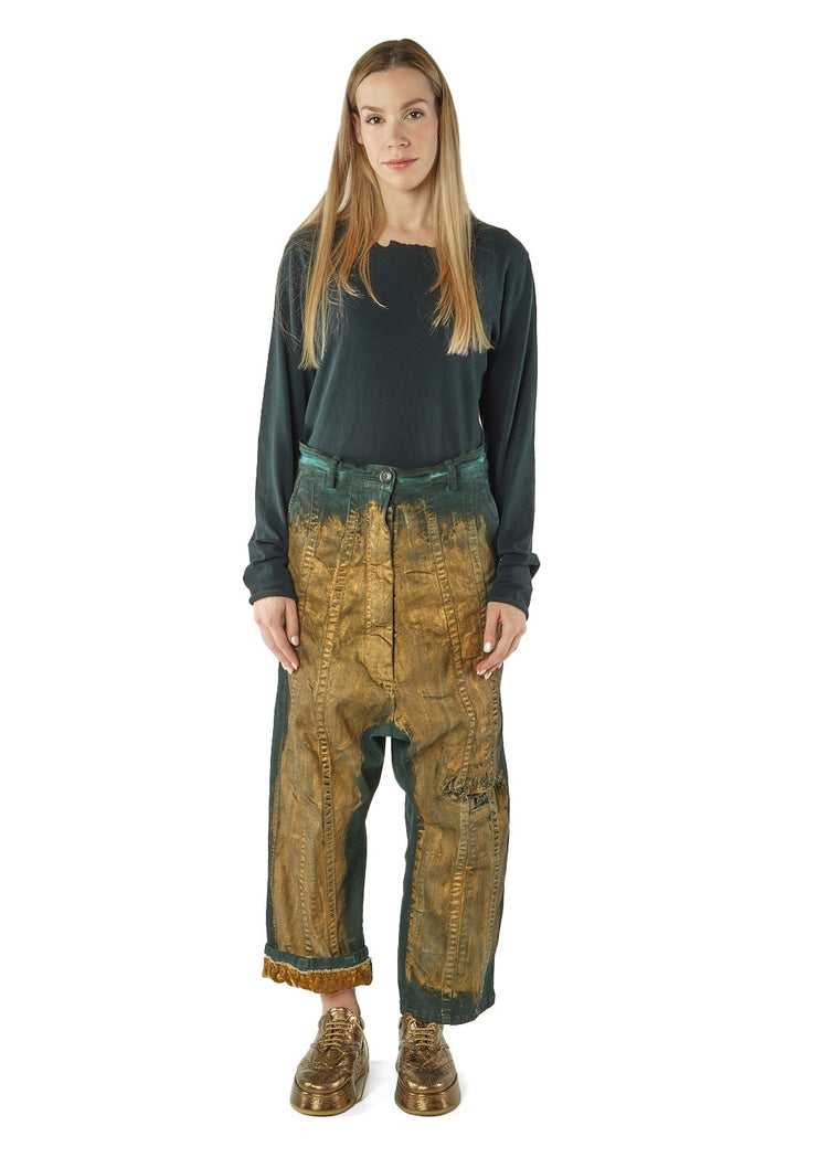 GOLD-PAINTED STRAIGHT-LEG DENIM TROUSER