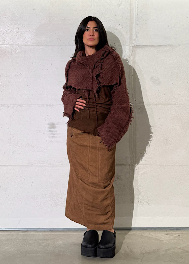 CROPPED BOUCLÉ SILK-WOOL PULLOVER