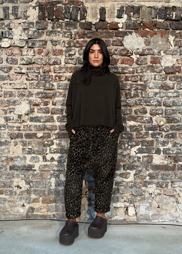DISTRESSED-EDGE FUNNEL NECK PULLOVER