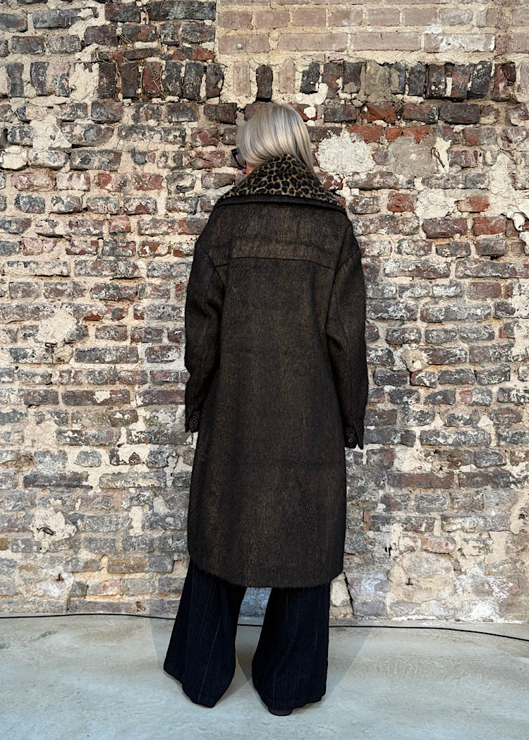 FAUX FUR-COLLAR LONG-HAIR WOOL COAT