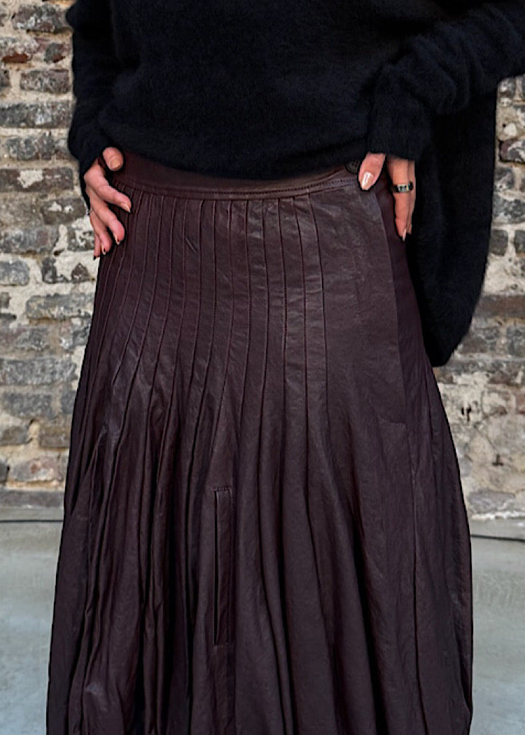 CL PANELLED LEATHER A-LINE SKIRT