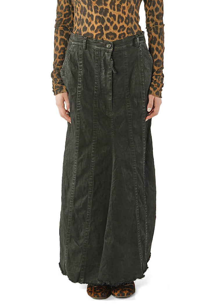 WAXED PATCH-POCKET DENIM SKIRT