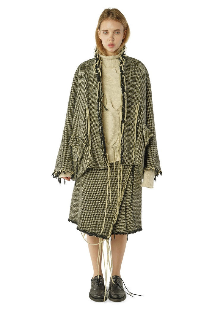 DRAPED CHECK WOOL JACKET