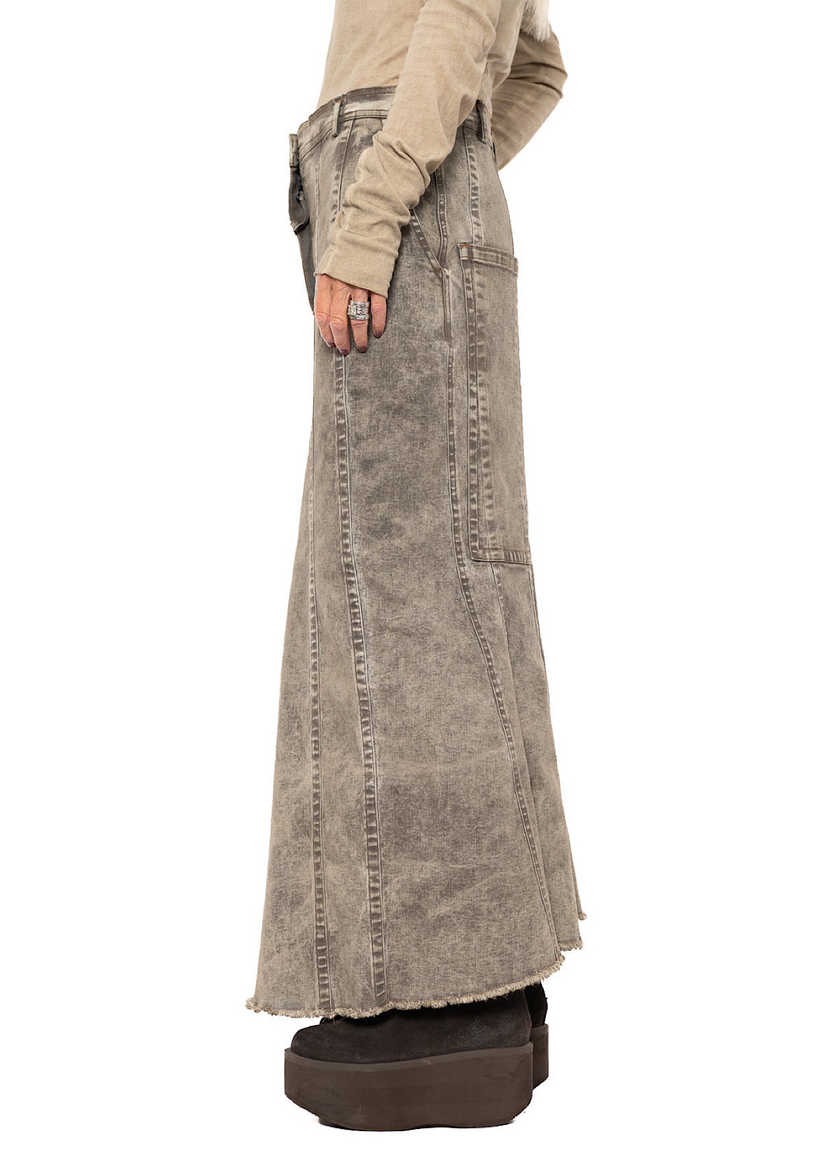 STRETCH DENIM MAXI SKIRT