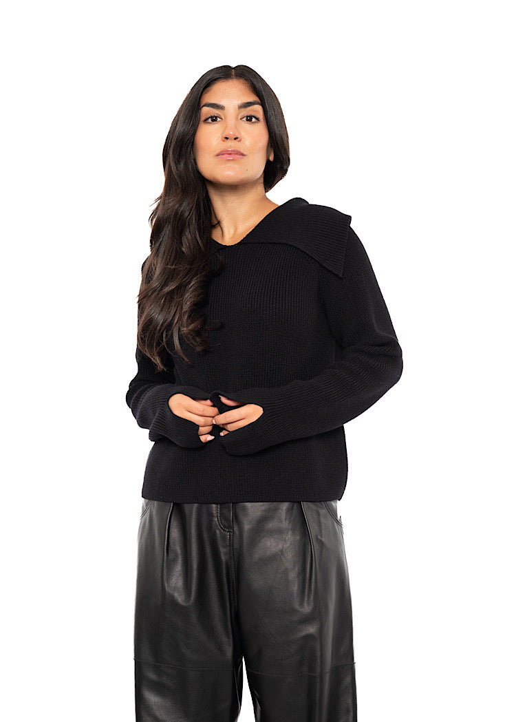OPEN COLLAR MERINO WOOL PULLOVER