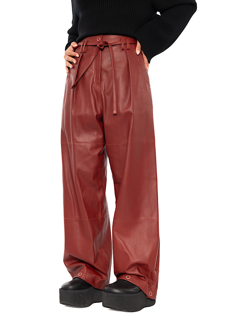 RELAXED WIDE LEG LEATHER TROUSER