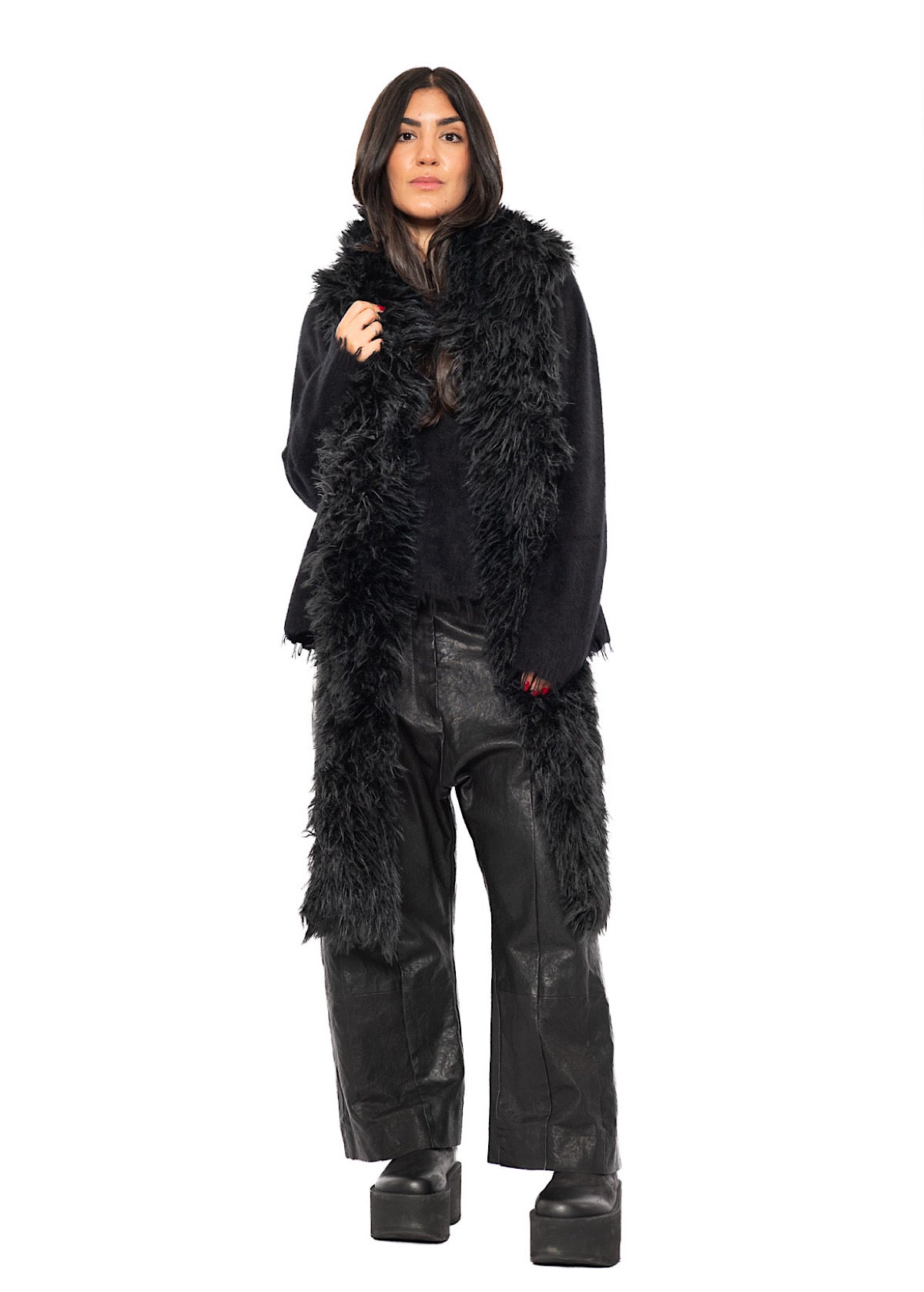 STATEMENT FAUX FUR HOODED SCARF