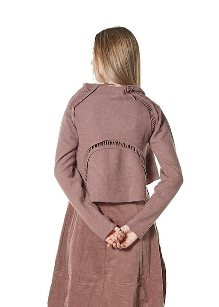 CROPPED BOILED WOOL CARDIGAN *BLACK* (Shown in CRYSTAL)