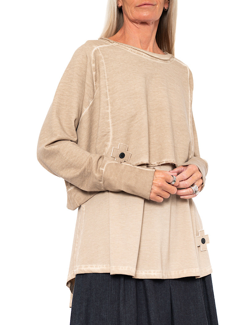 CROPPED LENGTH DISTRESSED PULLOVER
