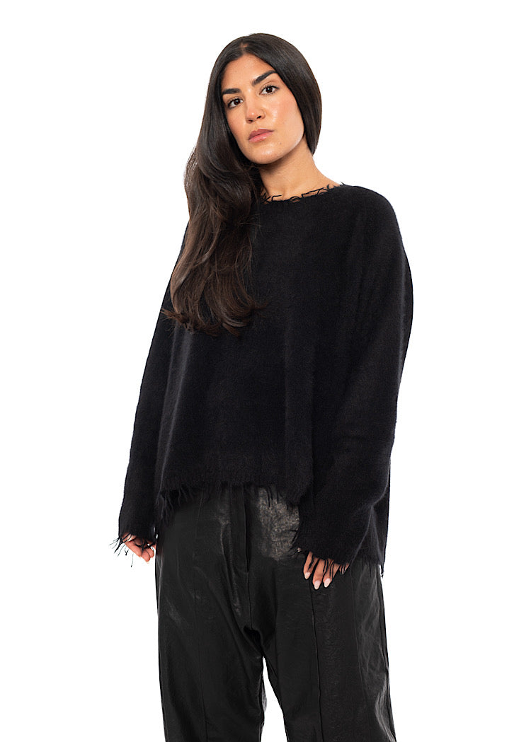 FRAYED FOX WOOL SILK PULLOVER