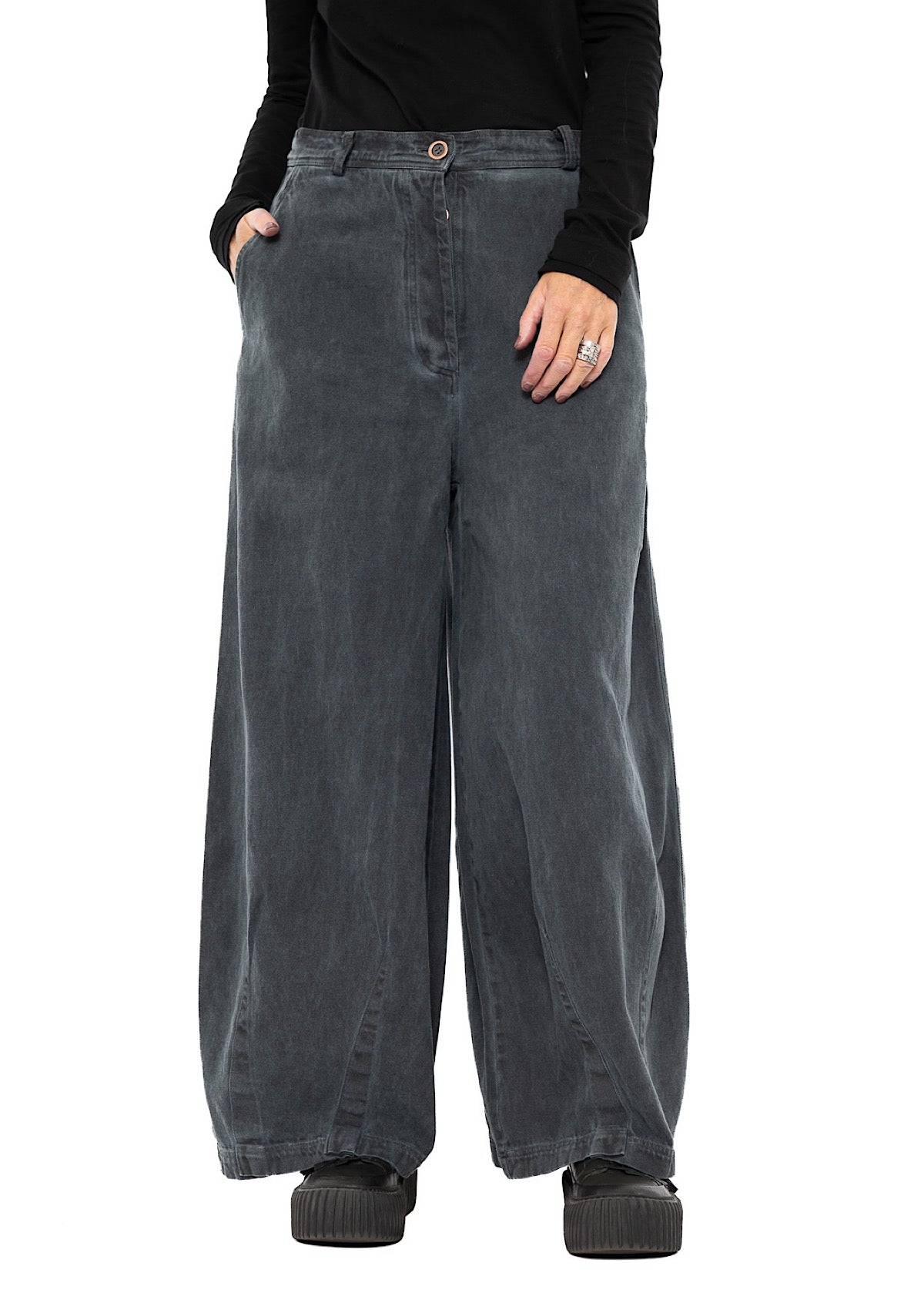 GARMENT-DYED DENIM WIDE LEG TROUSER