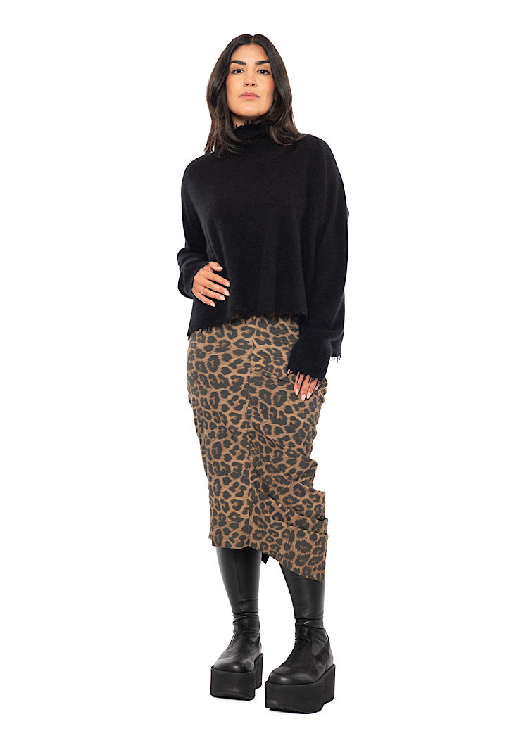 LEOPARD PRINT DRAPED TECHNO SKIRT