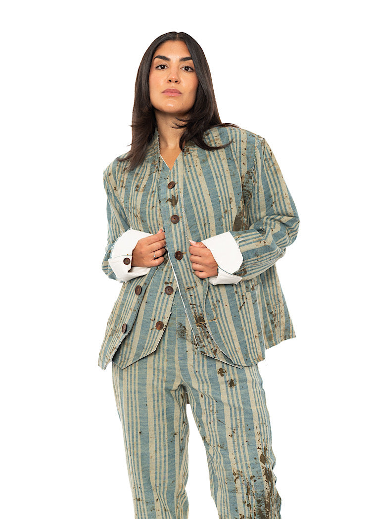 BOXY STRIPED COTTON JACKET