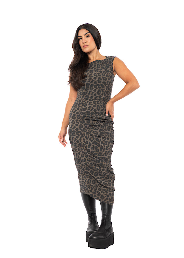 DRAPED LEOPARD DRESS