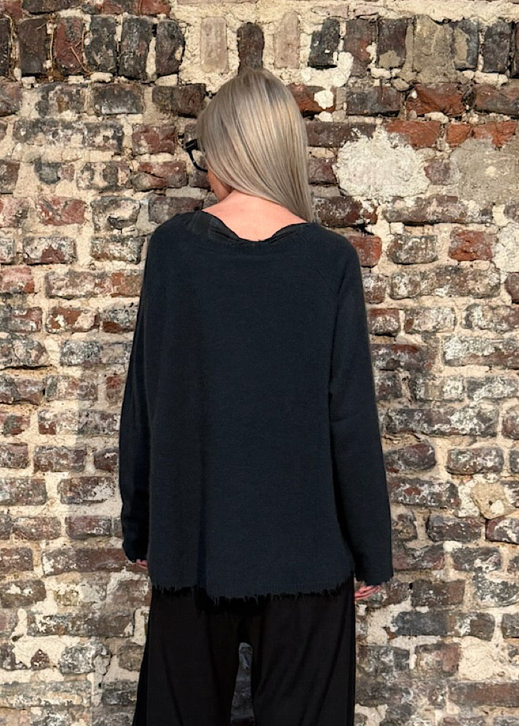 DISTRESSED MERINO RACCOON PULLOVER *GINGER* (SHOWN IN PETROL)