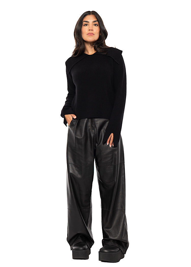 OPEN COLLAR MERINO WOOL PULLOVER