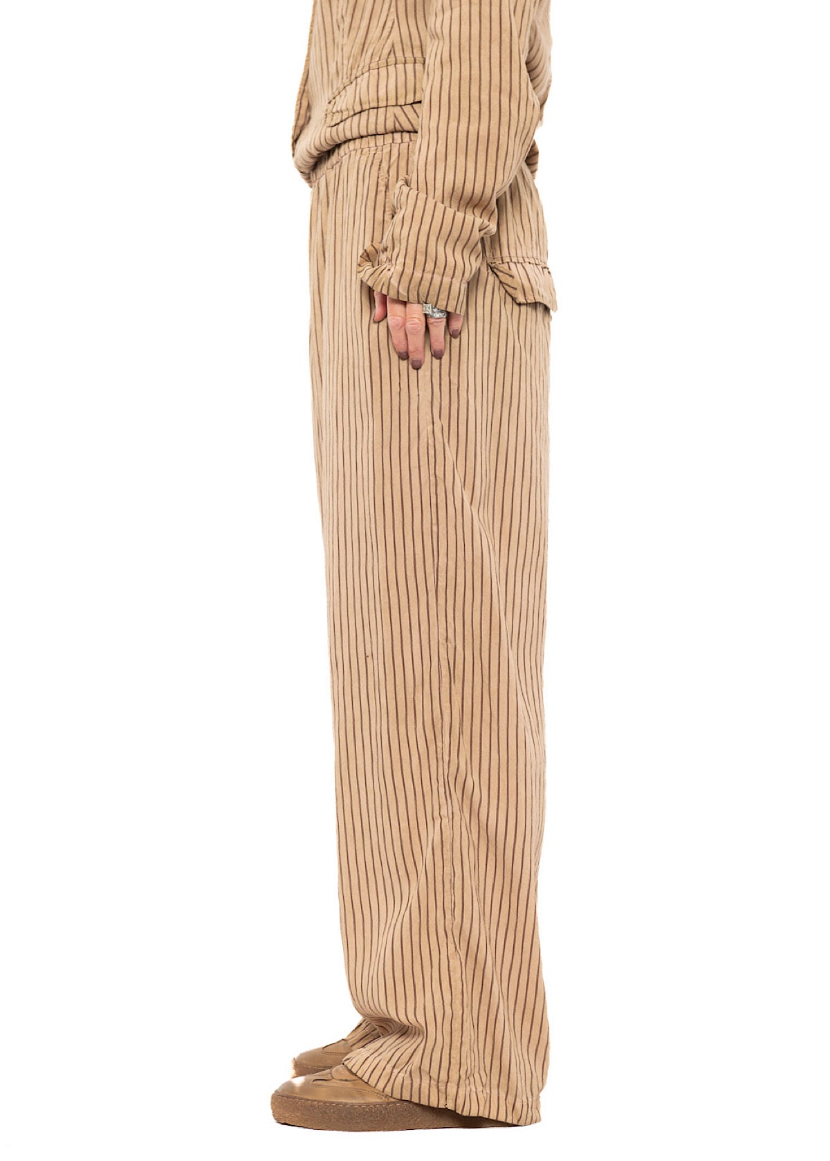 GARMENT-DYED SILK STRIPE TROUSER