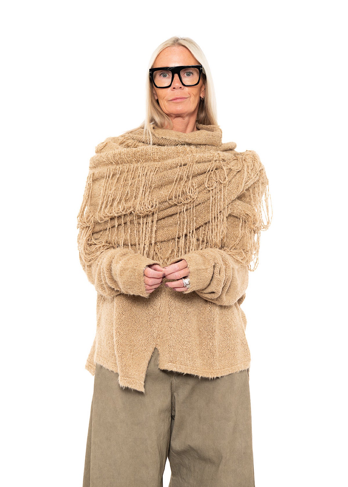 LADDERED SILK KNIT SCARF