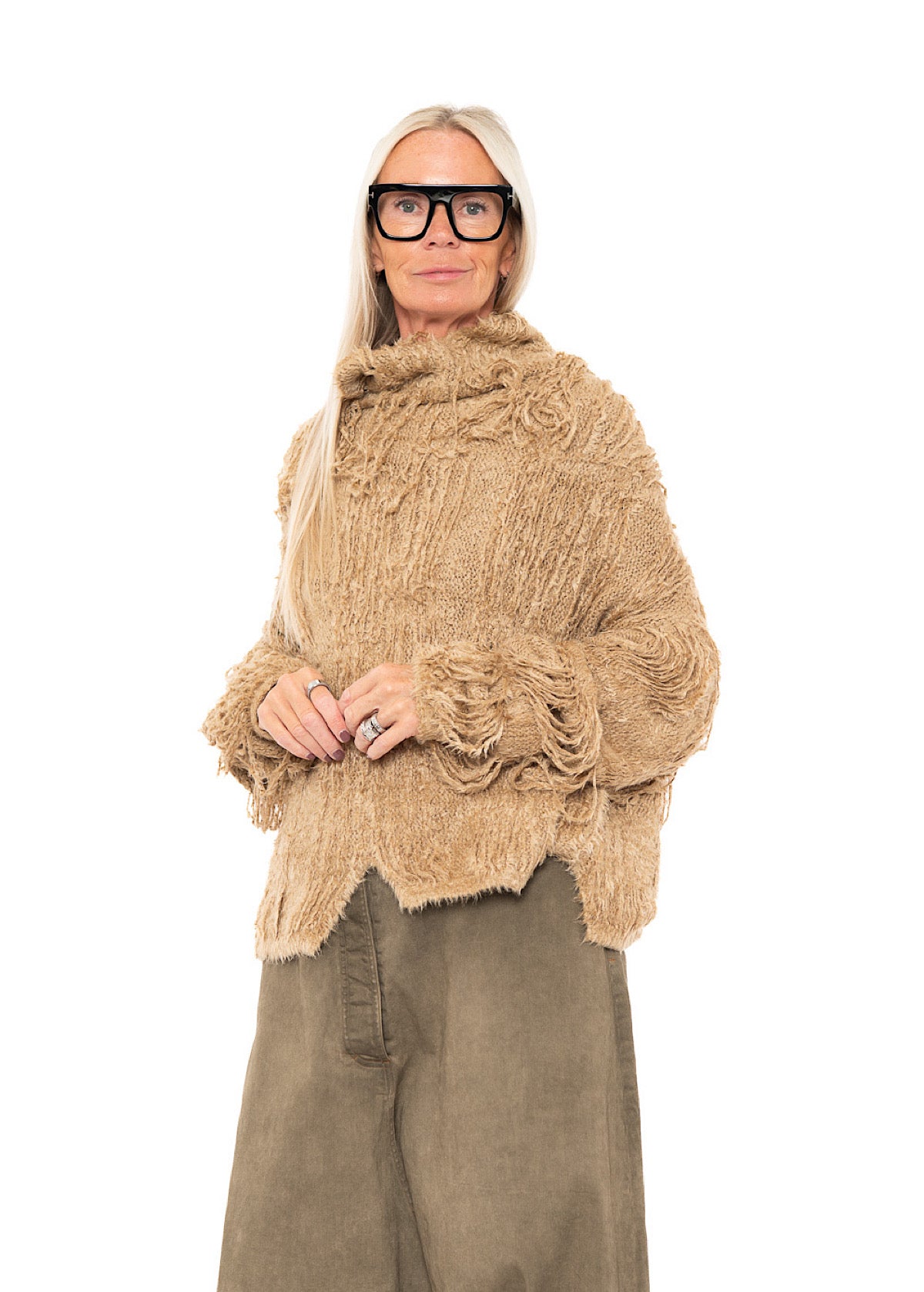 LADDERED SILK KNIT PULLOVER