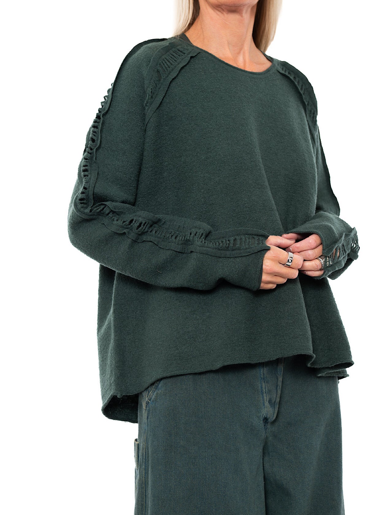 BOILED WOOL LADDER STITCH PULLOVER