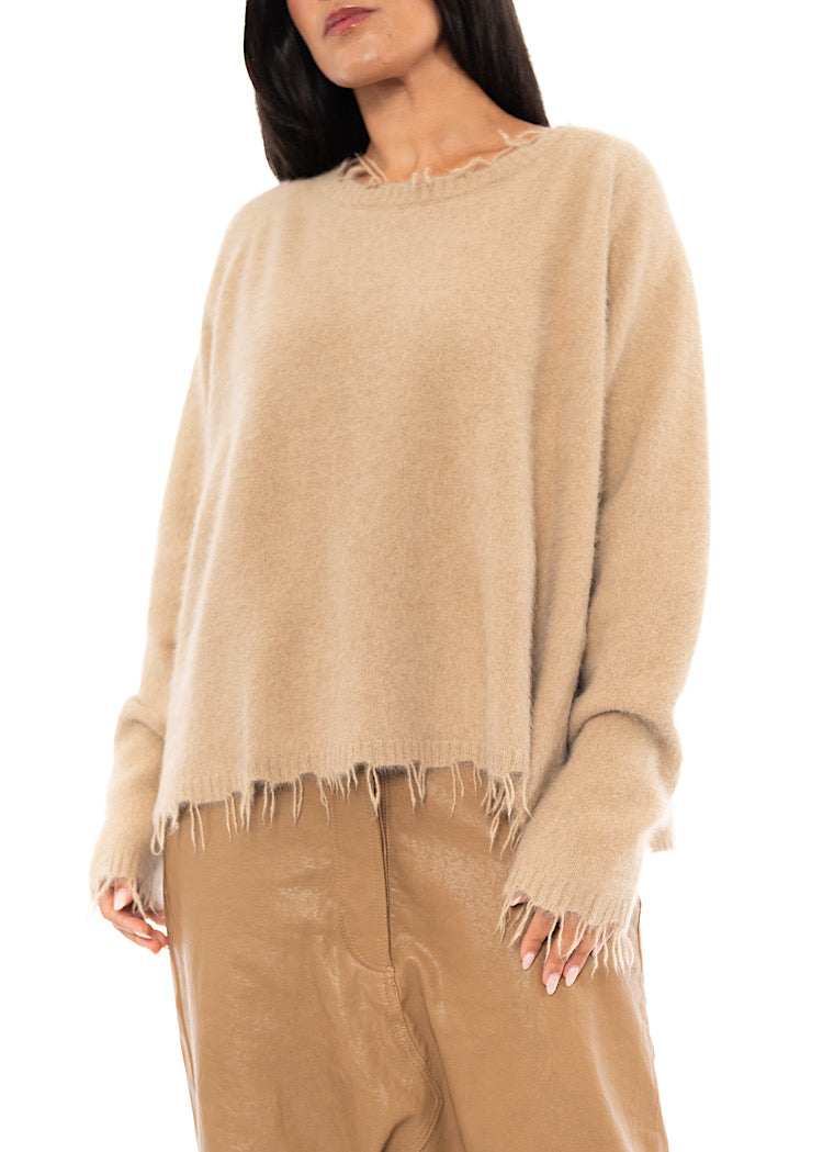 RELAXED FRAYED KNIT PULLOVER