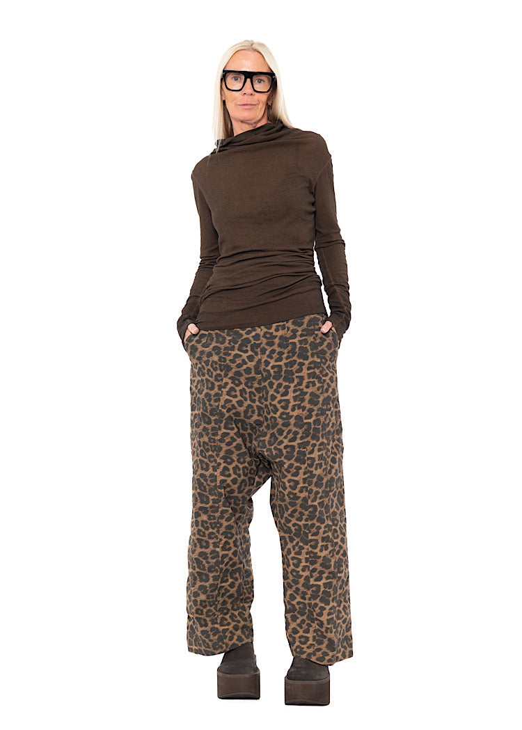 LEOPARD PRINT DROP CROTCH TROUSER