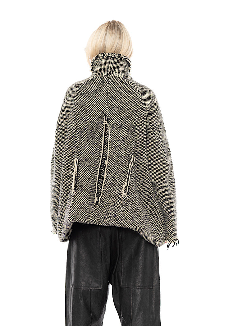 OVERSIZED DISTRESSED CHECK WOOL JACKET