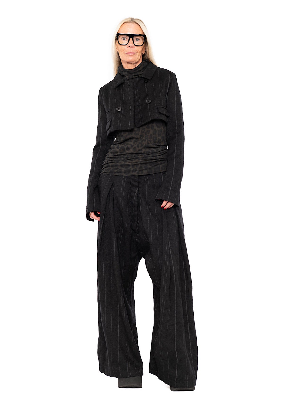 CROPPED PINSTRIPE WOOL JACKET