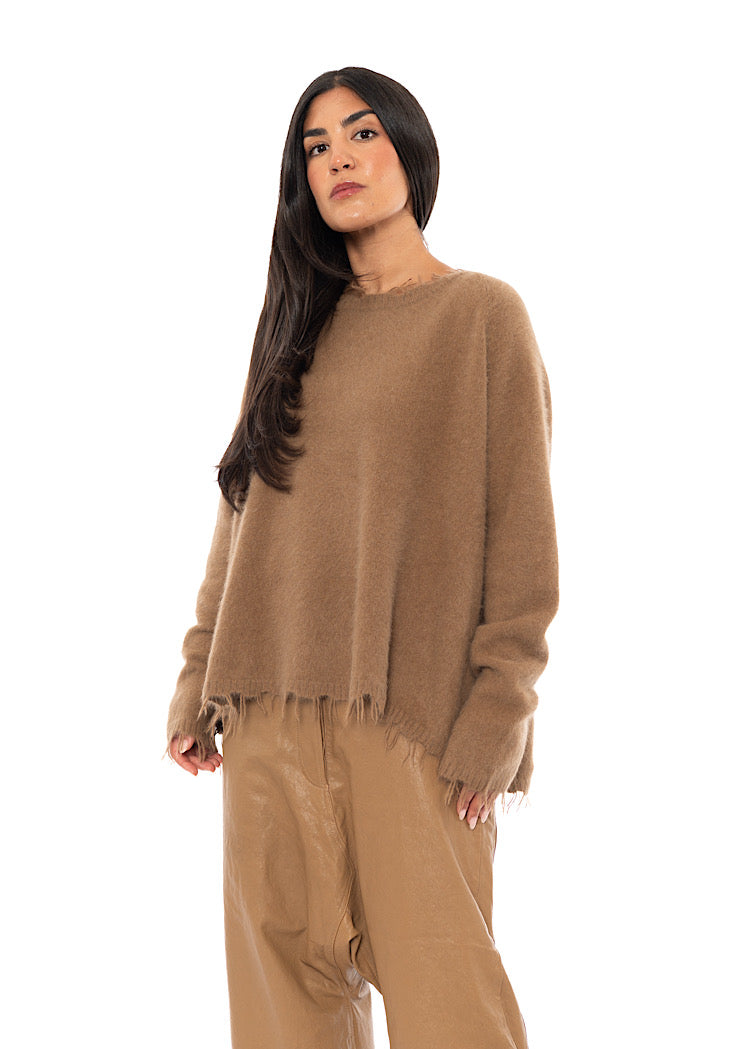 FRAYED FOX WOOL SILK PULLOVER