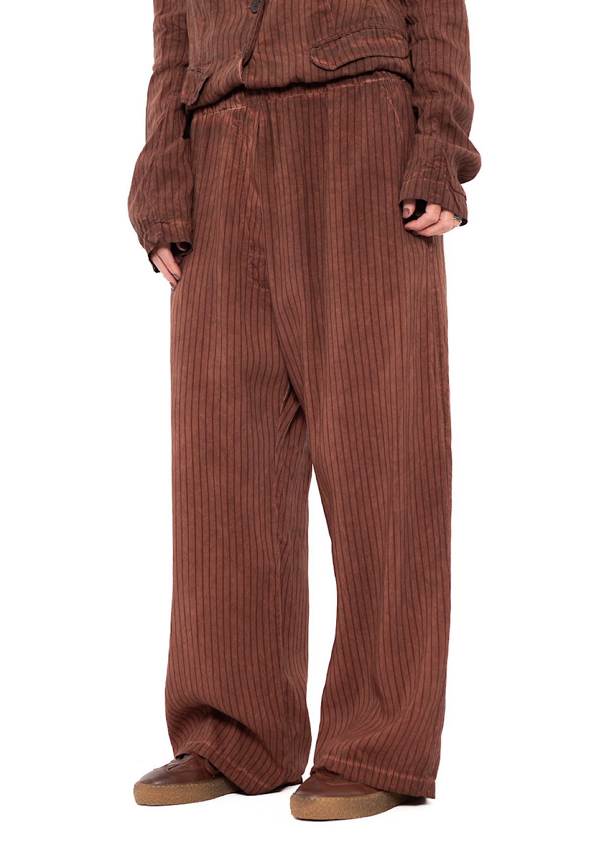 GARMENT-DYED SILK STRIPE TROUSER