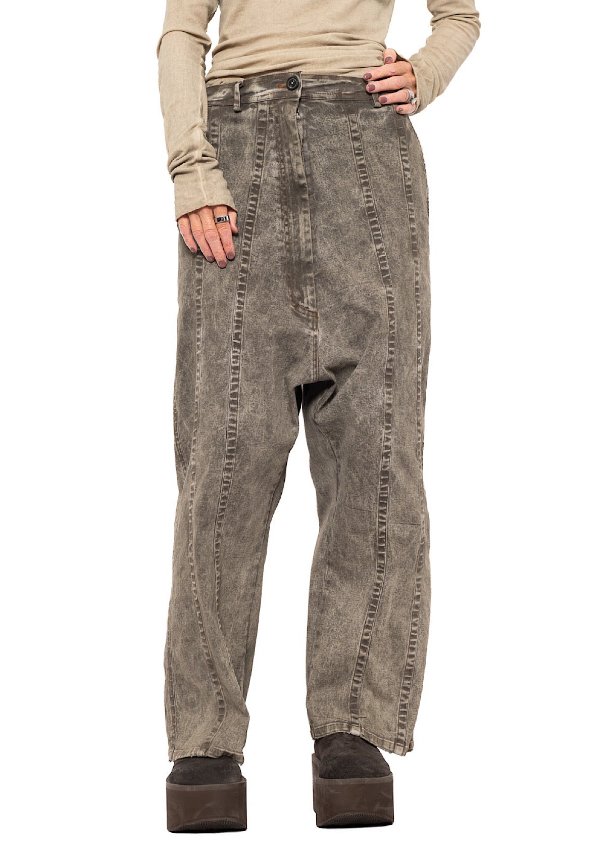 STRAIGHT-LEG DROP-CROTCH DENIM TROUSER