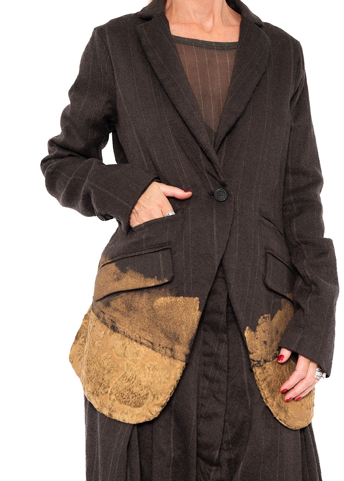GOLDFARBEN BEMALTE Jacke MIT FEINEN NEBELSTREIFEN