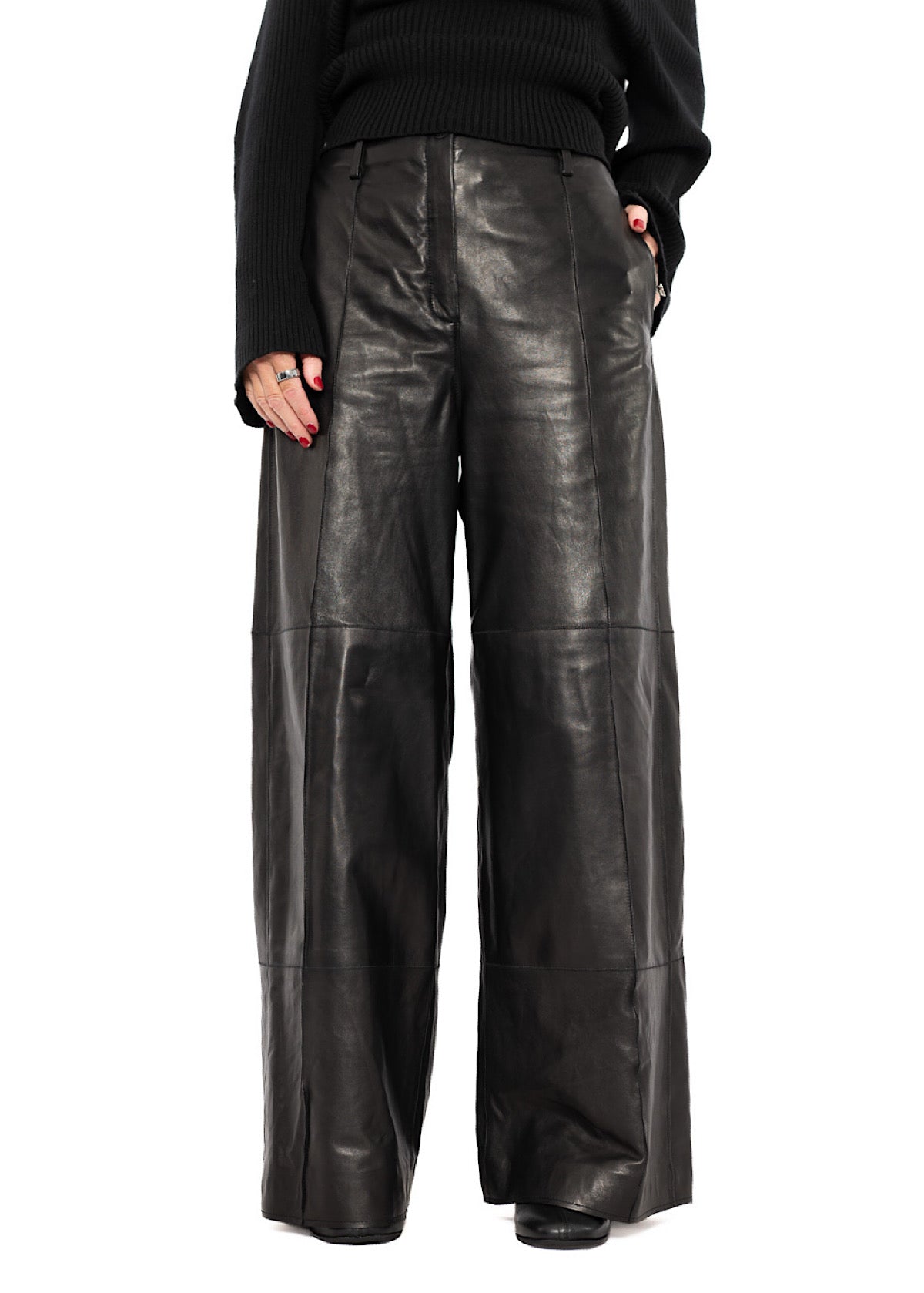 SIGNATURE WIDE LEG LEATHER TROUSER