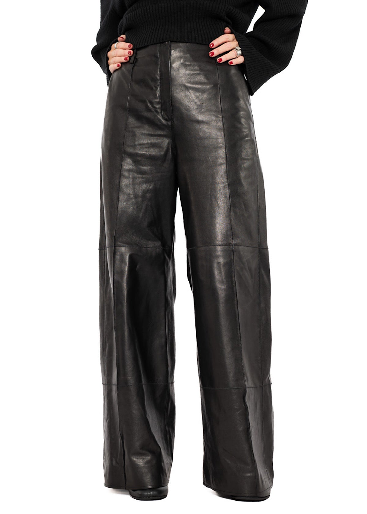 SIGNATURE WIDE LEG LEATHER TROUSER