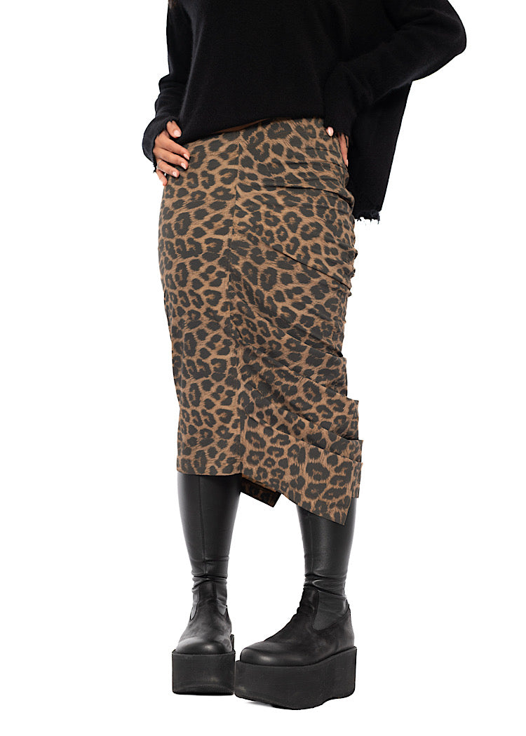 LEOPARD PRINT DRAPED TECHNO SKIRT