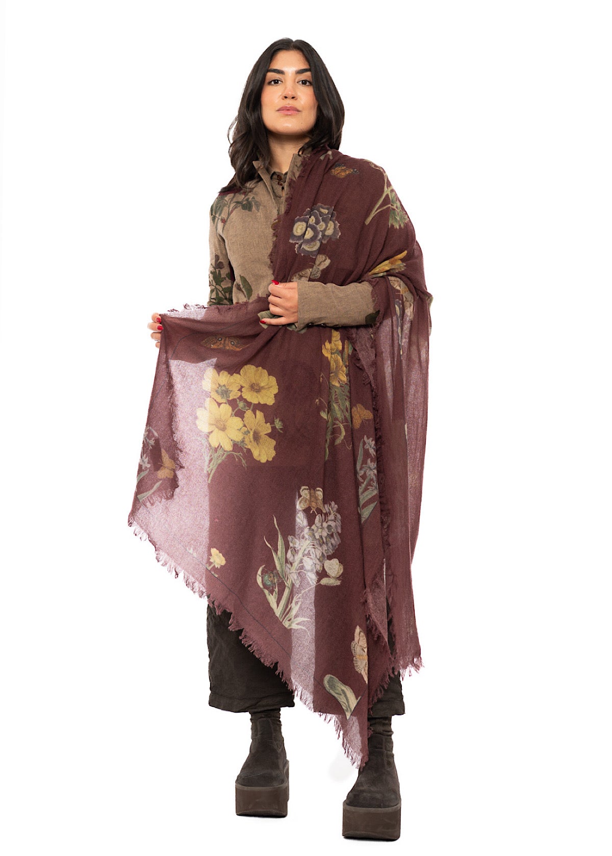 BOTANICAL PRINTED CASHMERE SCARF