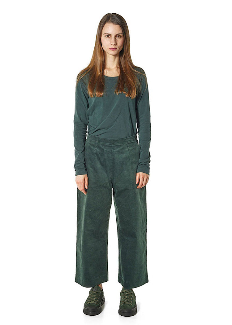STRETCH-VELVET WIDE LEG TROUSER