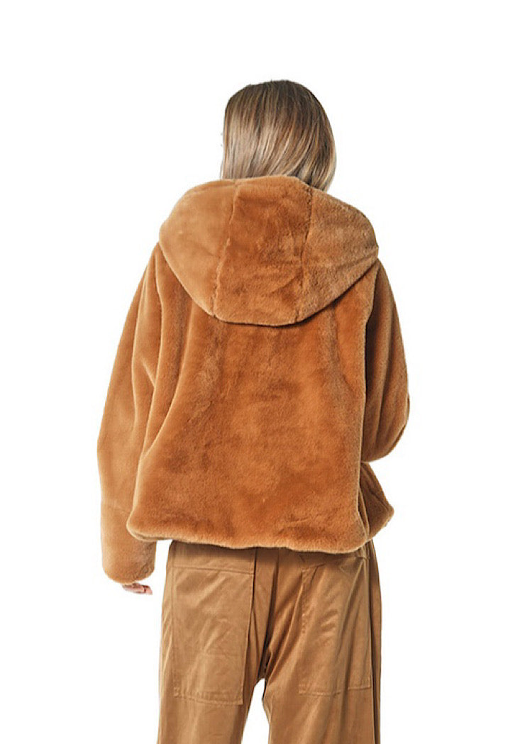 CROPPED HOODED FAUX FUR JACKET *BLACK* (Shown in FOREST)