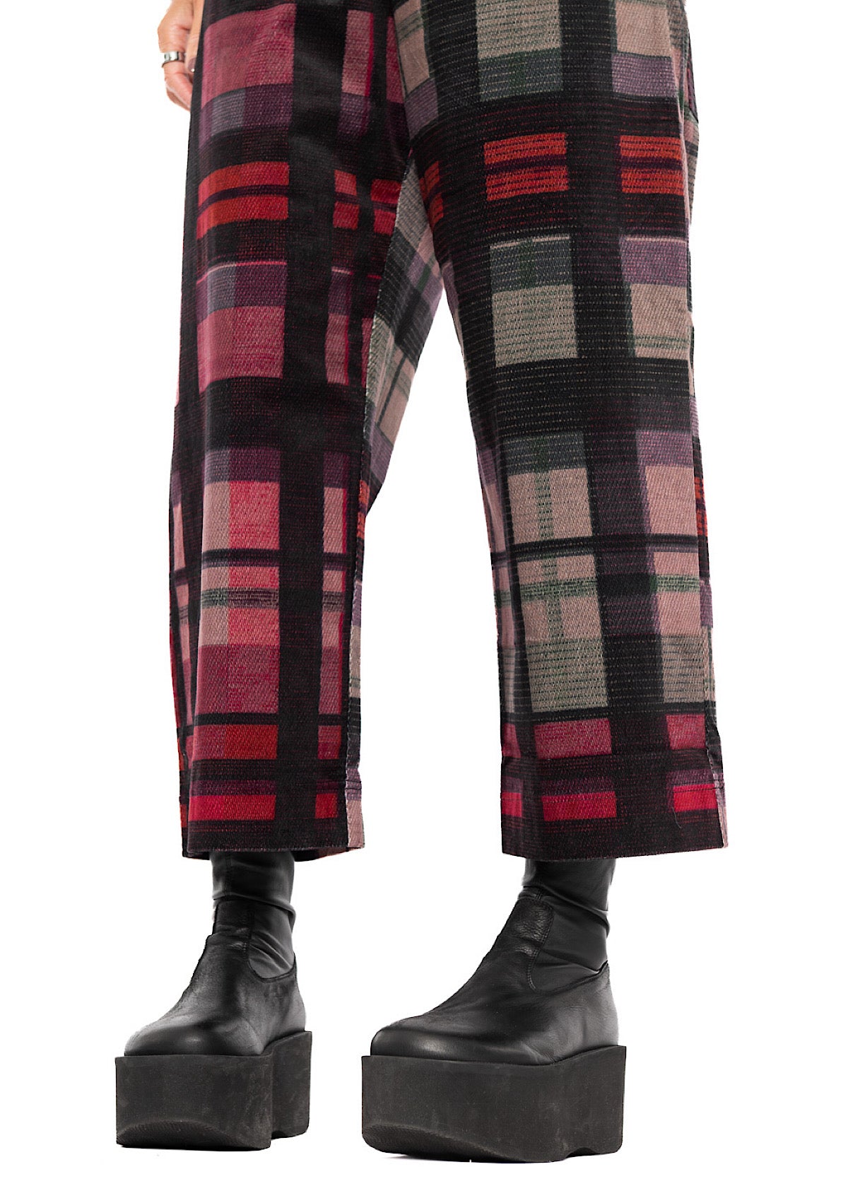 WIDE-LEG CHECK VELVET TROUSER