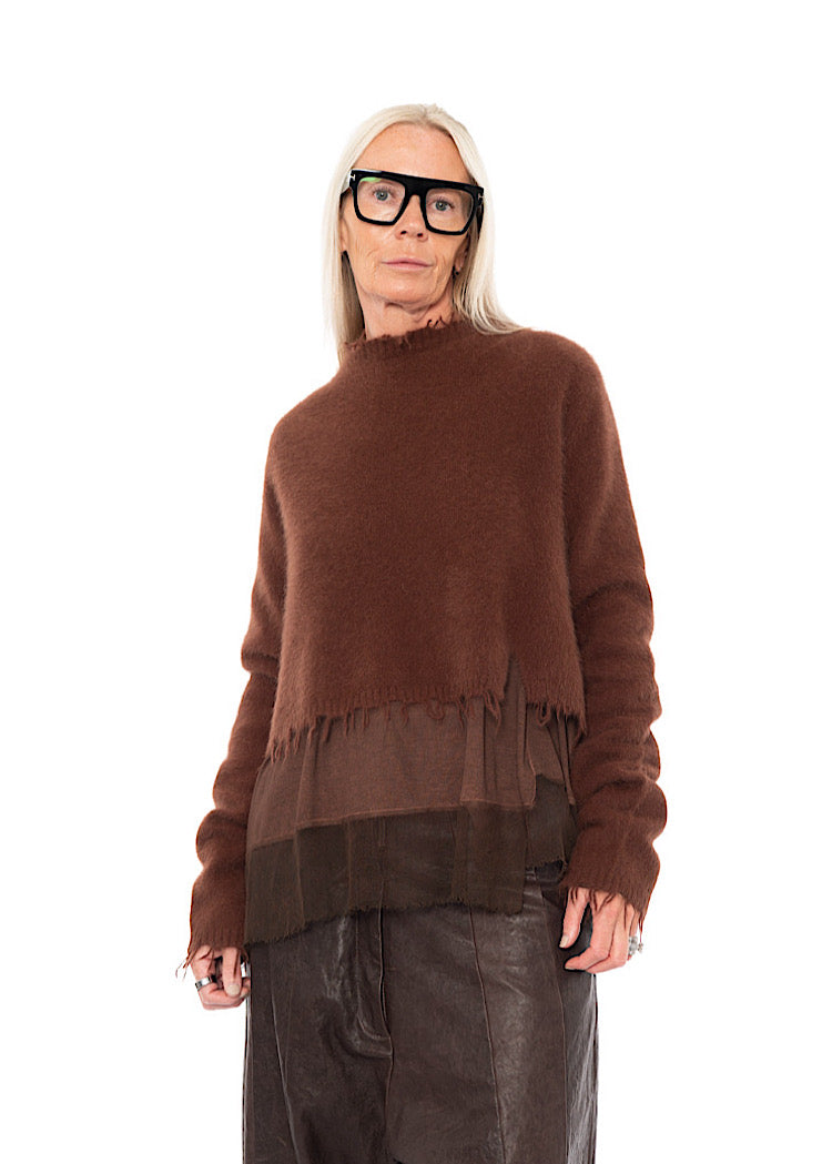 CROPPED FOX WOOL SILK PULLOVER