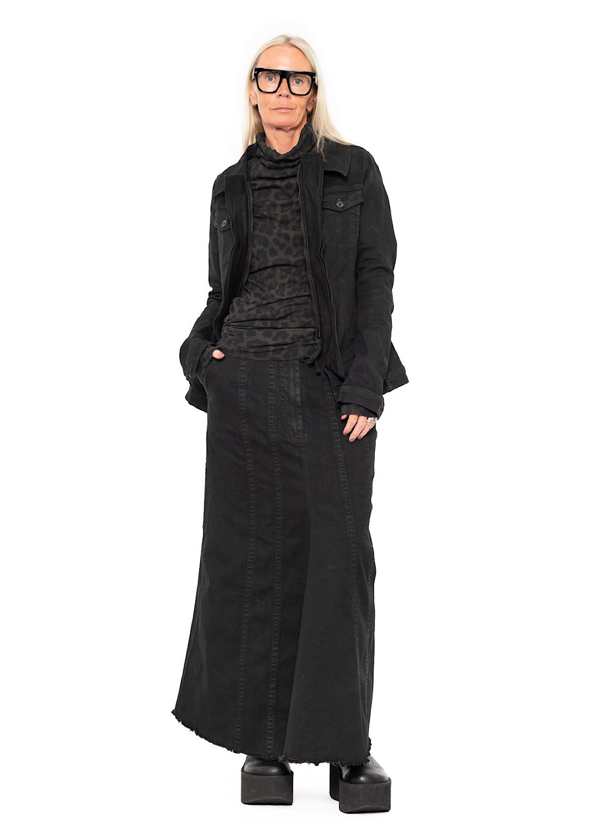 STRETCH DENIM MAXI SKIRT