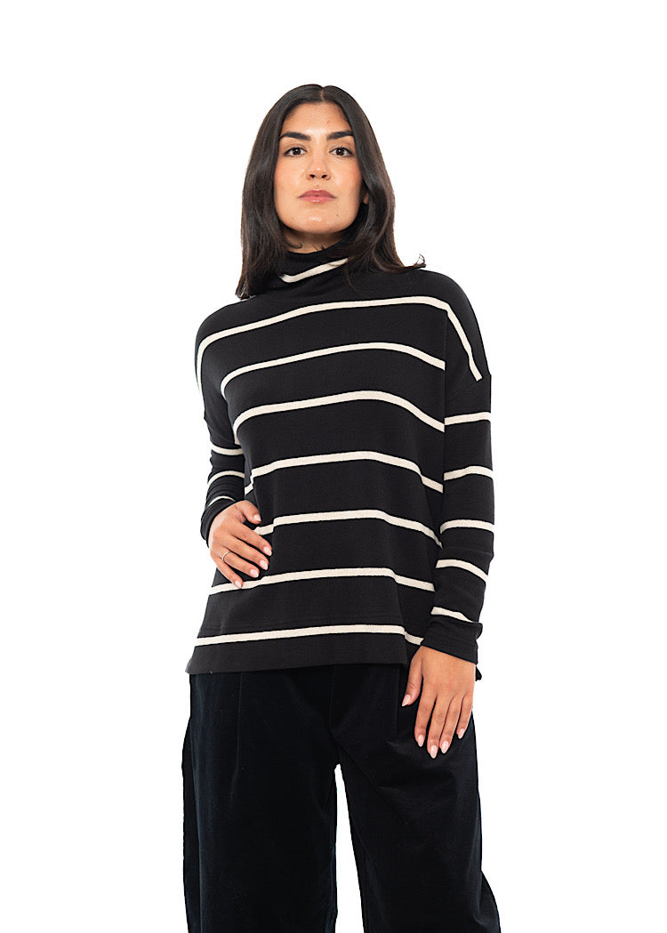 STRIPED COTTON-FLEECE JADE PULLOVER