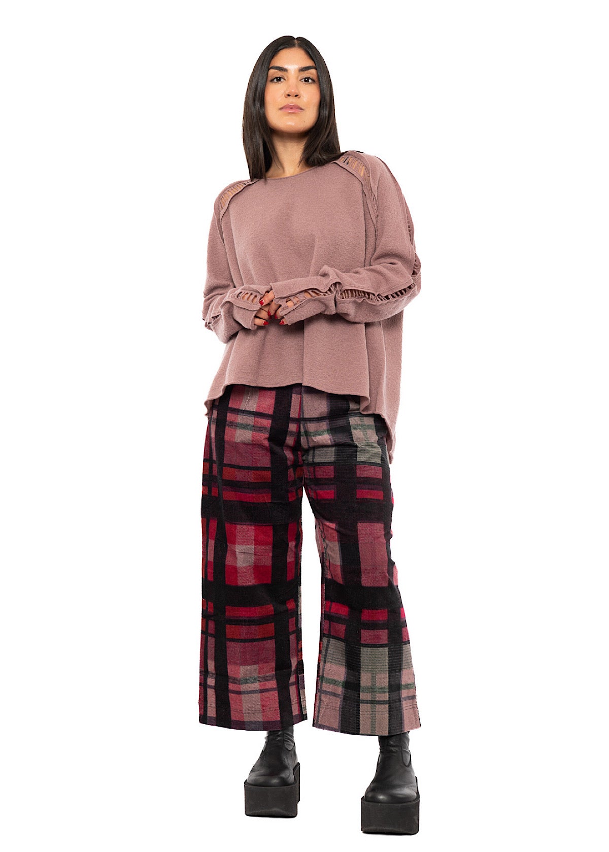 BOILED WOOL LADDER STITCH PULLOVER